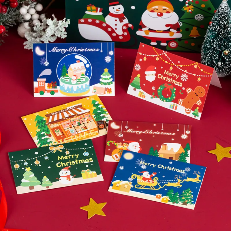 

2022 Christmas Greeting Card Cute Cartoon Blessing Small Card Gift Message Card Wishing Bless Half Fold Card Christmas Pendant