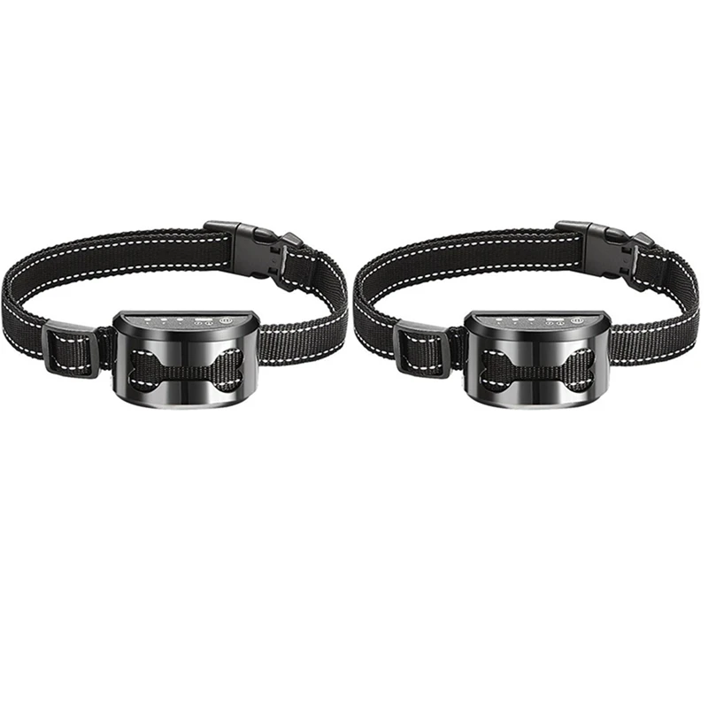 

2X Pet Dog Rechargeable Anti Bark Collar Control Train Waterproof Stop Barking Dog Ultrasonic Training Collars Black