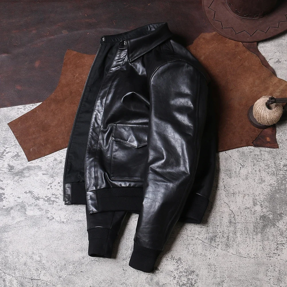 Best классическая винтажная куртка-бомбер из натуральной кожи. Качественное