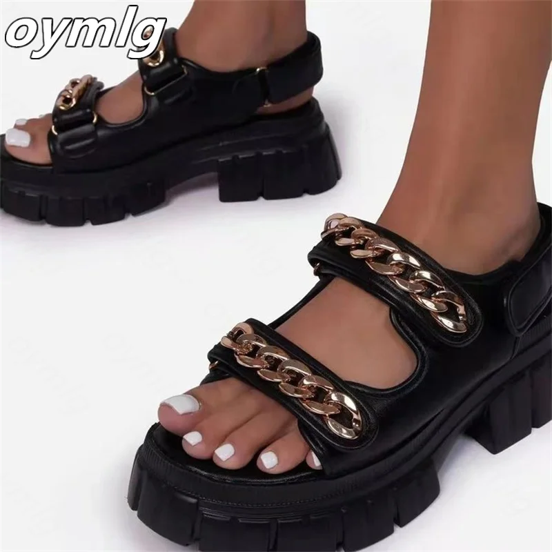 

Thick bottom summer Roman sandals women's 2022 new fashion chain one word buckle beach ladies summer shoes