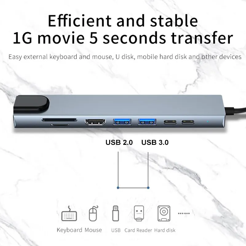 USB C Hub 8 In 1 Type C 3.1 To 4K HDMI Adapter with RJ45 SD/TF Card Reader PD Fast Charge for MacBook Notebook Laptop Computer images - 6