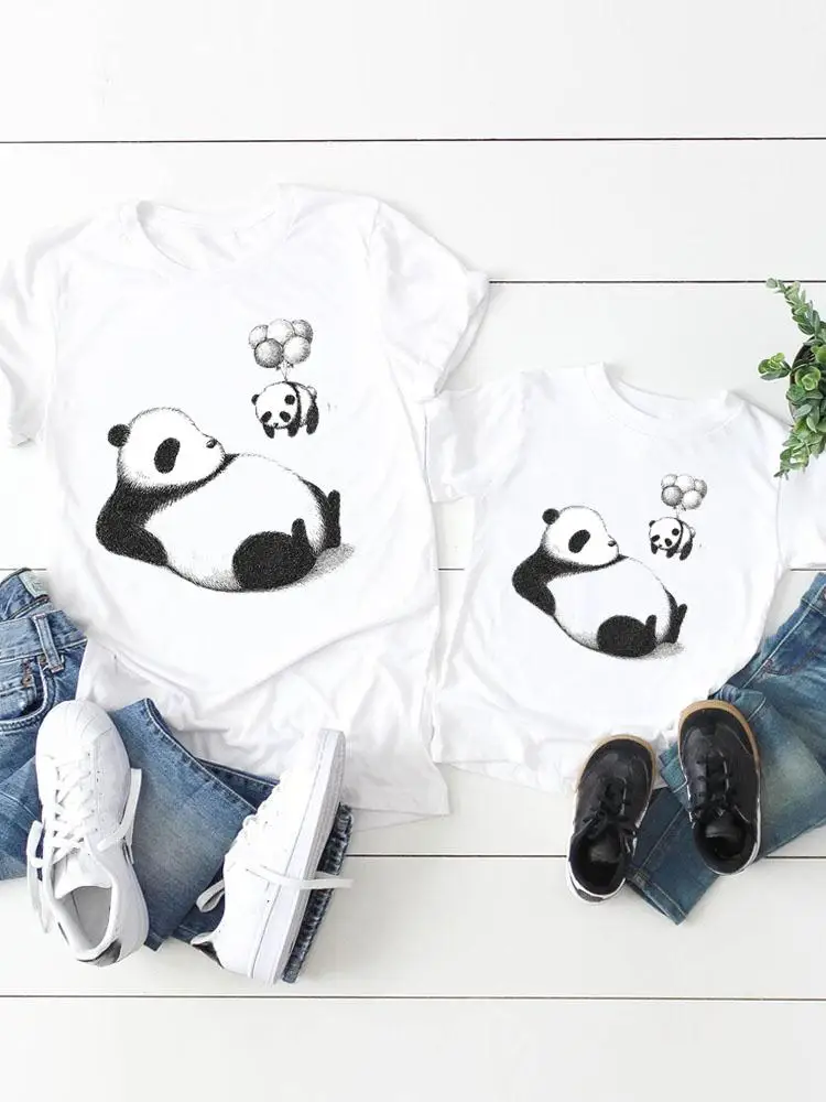 

Family Matching Outfits Women Panda Sweet Cute Kid Child Summer Mom Mama Girl Boy Mother Tshirt Tee T-shirt Clothes Clothing