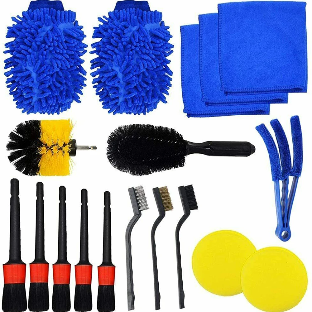 

18PCS Car Detailing Brush Kit Car Cleaning Brushes Boar Hair For Auto Interior Air Vents Wheel Gap Cleaning Tool