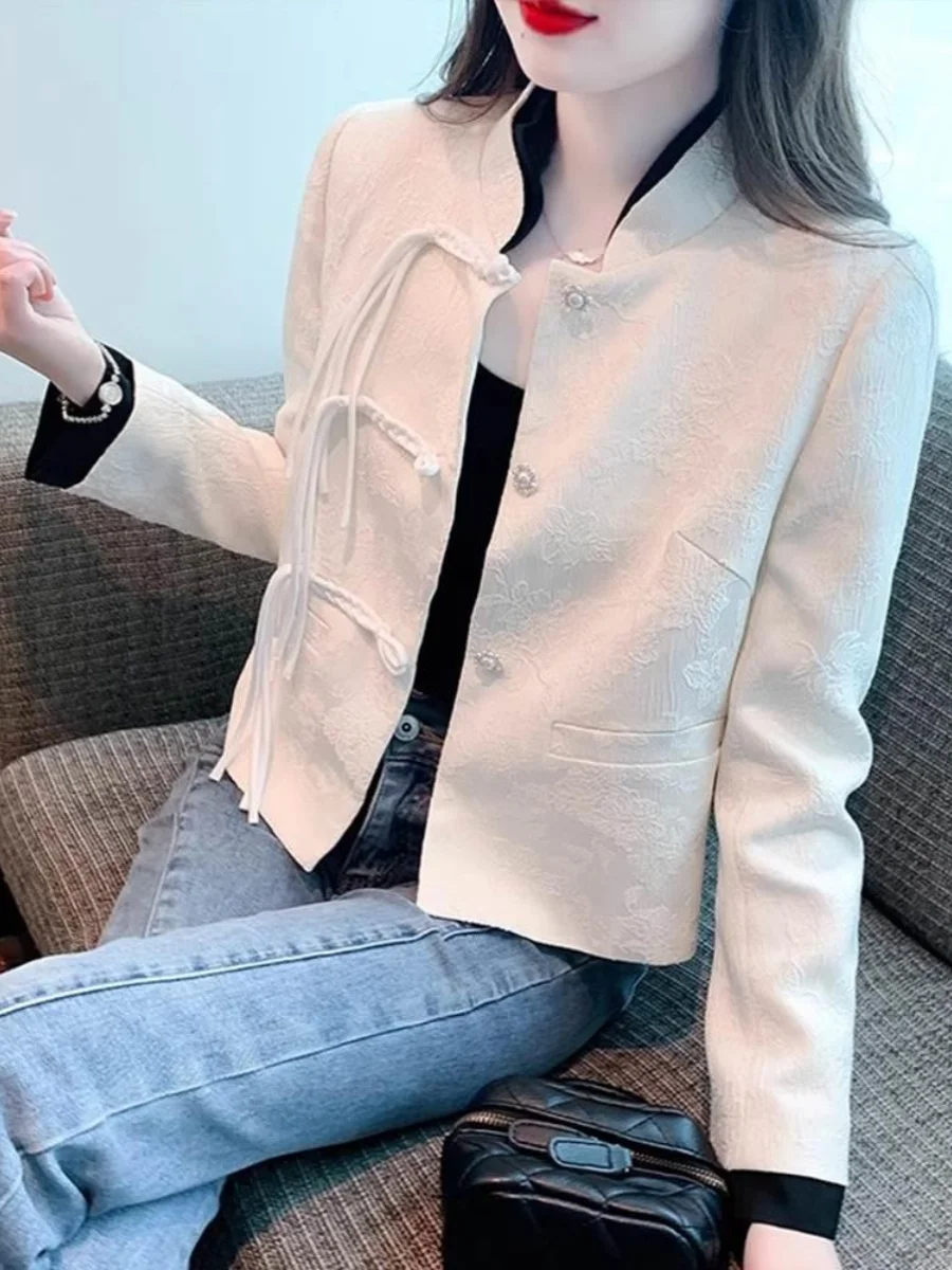 Pink Chinese Sle Graceful Outerwear Spring and Autumn European Goods Women clothes High Sense Wear Small Buckle Top