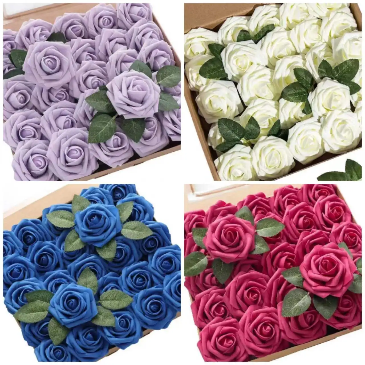 

50pcs Artificial PE Foam Fake Roses 8cm with Stems Leaves DIY Wedding Bouquets Centerpieces Party Baby Shower Home Decorations