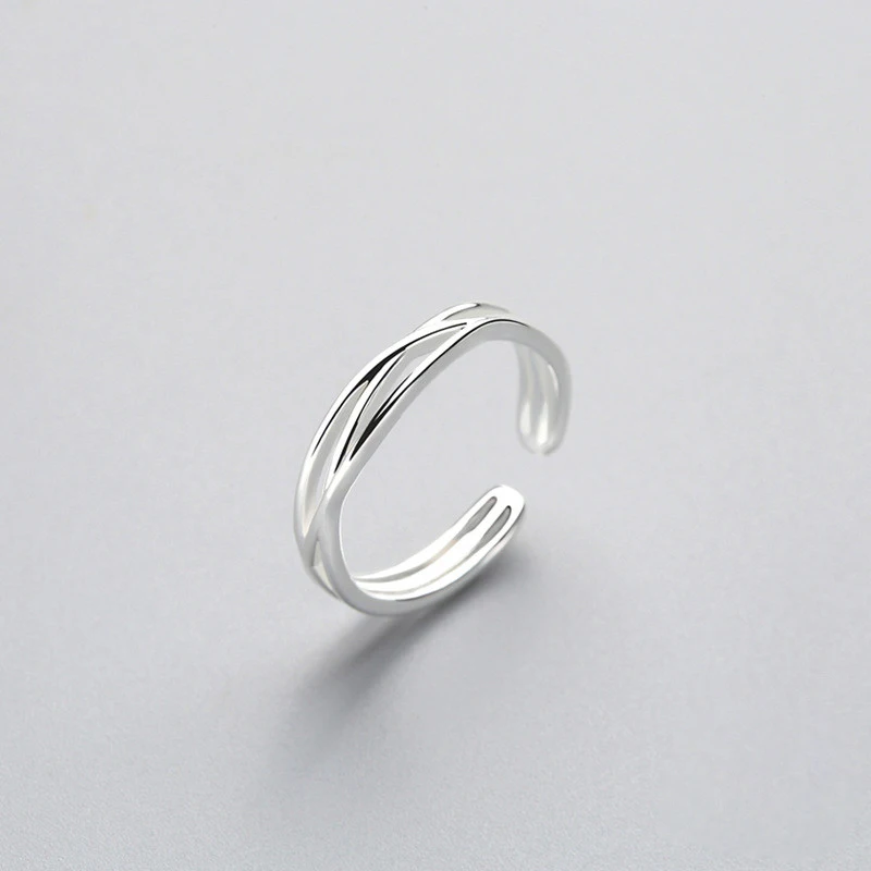

Minimalist Geometric Twist Line Adjustable Ring Authentic 925 Sterling Silver Fine Jewelry For Women Accessories Gift