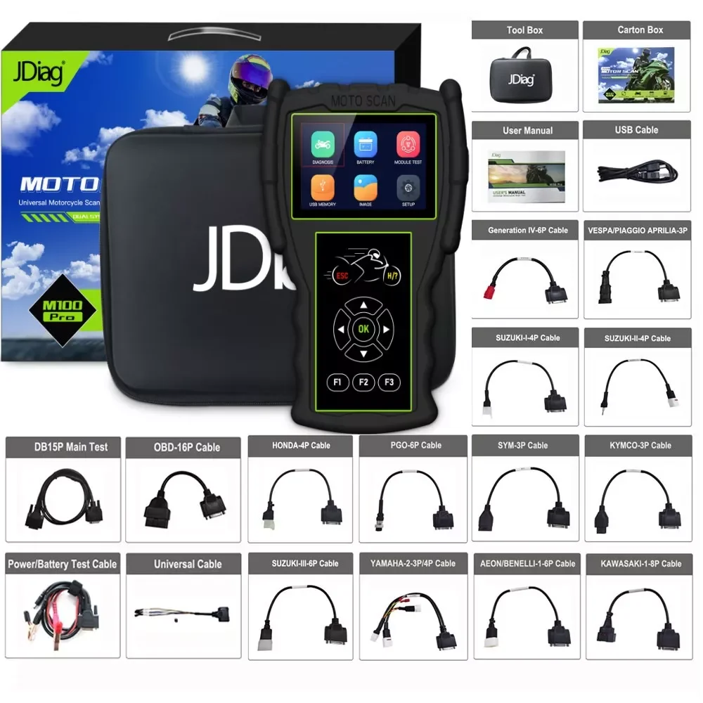 

Диагностический инструмент для мотоцикла JDiag M100 Pro D87 D88, сканер функциональный простой многоязычный для брендовых мотоциклов