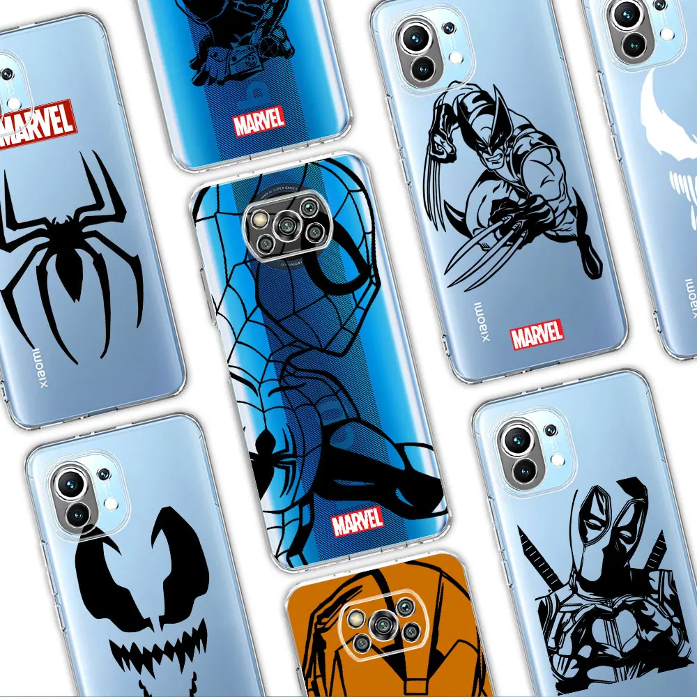 

Clear Phone Case for Xiaomi Mi Poco X3 NFC 11 Lite 12 Pro 11T 10T 9T F3 Note10 F1 Silicone Funda Cover Marvel Iron Man Spiderman