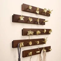 diy creative brass hook wooden rack towel rack european and american wind cloak cloakroom entrance solid wall mounted hanger
