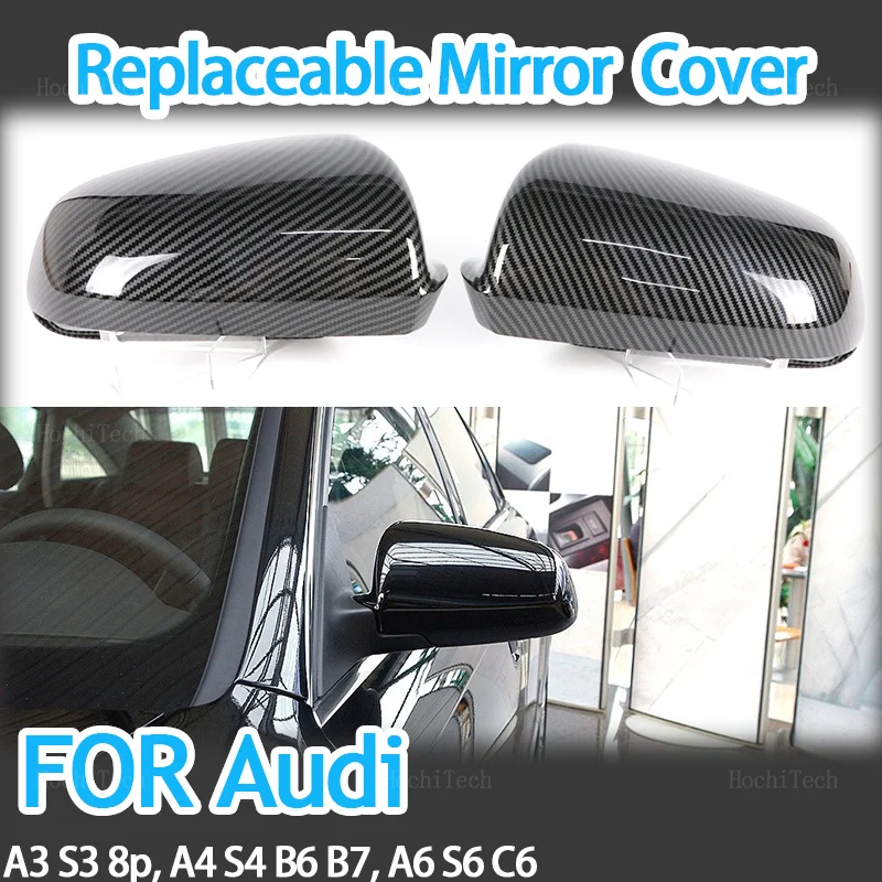 

Carbon Fiber Style Black Side Mirror cover Caps for Audi A3 S3 8P 05-08 A4 S4 B6 B7 8E 8H, A6 S6 C6 4F Replacement