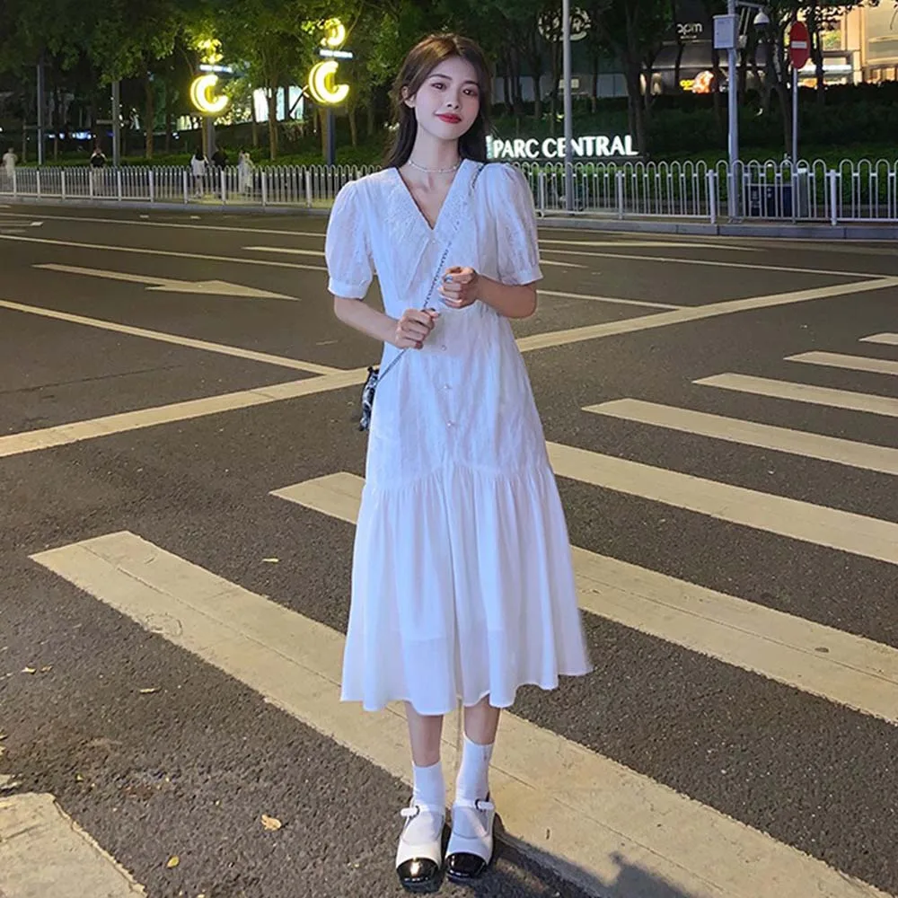 

Женское платье с пышными рукавами, белое Элегантное Длинное платье во французском стиле с элегантным дизайном, лето 2022