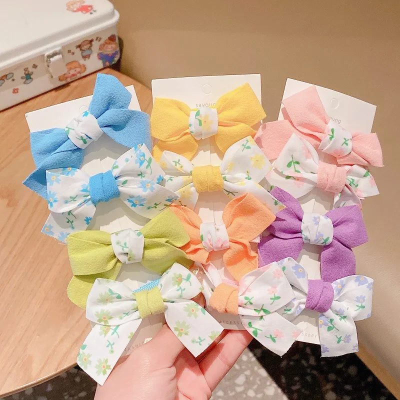 

2pcs/set Cute Fashion Cotton Colorful Bowknot Floral Girl Hair Clips Summer Sweet Safty Barrettes Hairpins Kids Hair Accessories