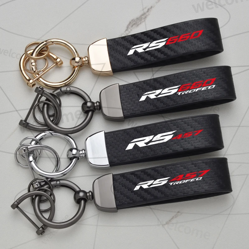 Фото Для RS457 RS660 Trofeo RS 457/660 гоночный логотип эмблема мотоцикла из углеродного волокна, кожи, брелок из цинкового сплава, аксессуары для ключей №1