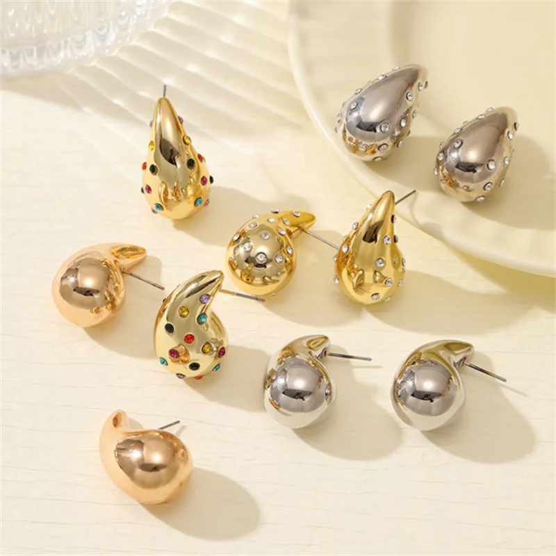 Водонепроницаемые серьги-гвоздики в форме капли инкрустация бусинами 18K PVD