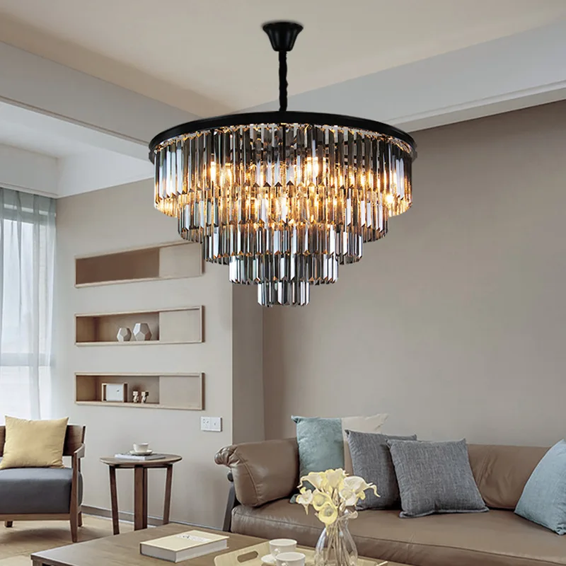 

American Luxury Crystal Chandelier Simple Personality Bedroom Dining Room Kitchen Island Black Decorative Lamp