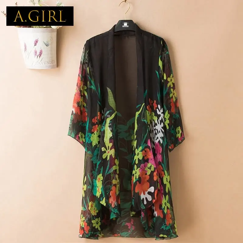 

Женские длинные летние куртки A GIRLS, пальто с цветочным принтом, шифоновое бикини, женский пляжный солнцезащитный купальник, пальто