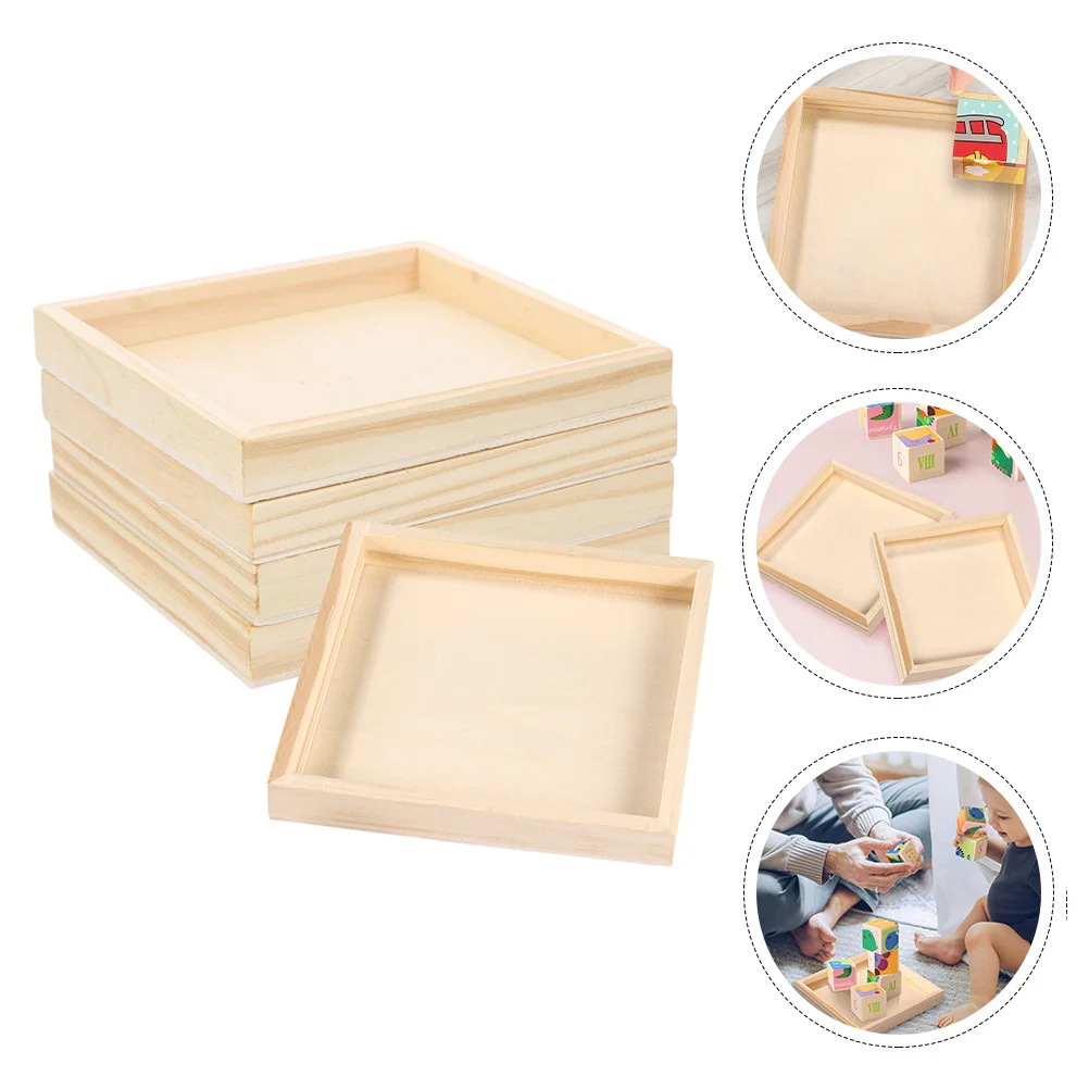 

5 Pcs Wooden Pallet Puzzle Trays Toys Holder Blocks Storage Nested Serving Square Household Shape