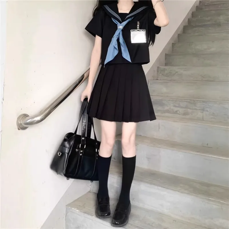 Японский костюм-Униформа JK в стиле преппи матросский костюм черного и синего