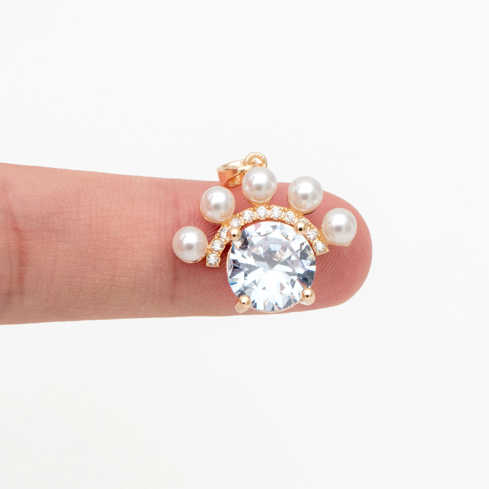 Круглые позолоченные подвески с кубическим цирконием 4 шт. латунь покрытием из