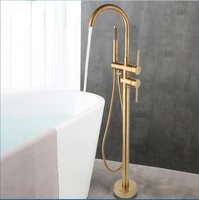 gold floor mounted bathtub filler shower roman tub faucet set floor stand shower round pipe bath mixer tap