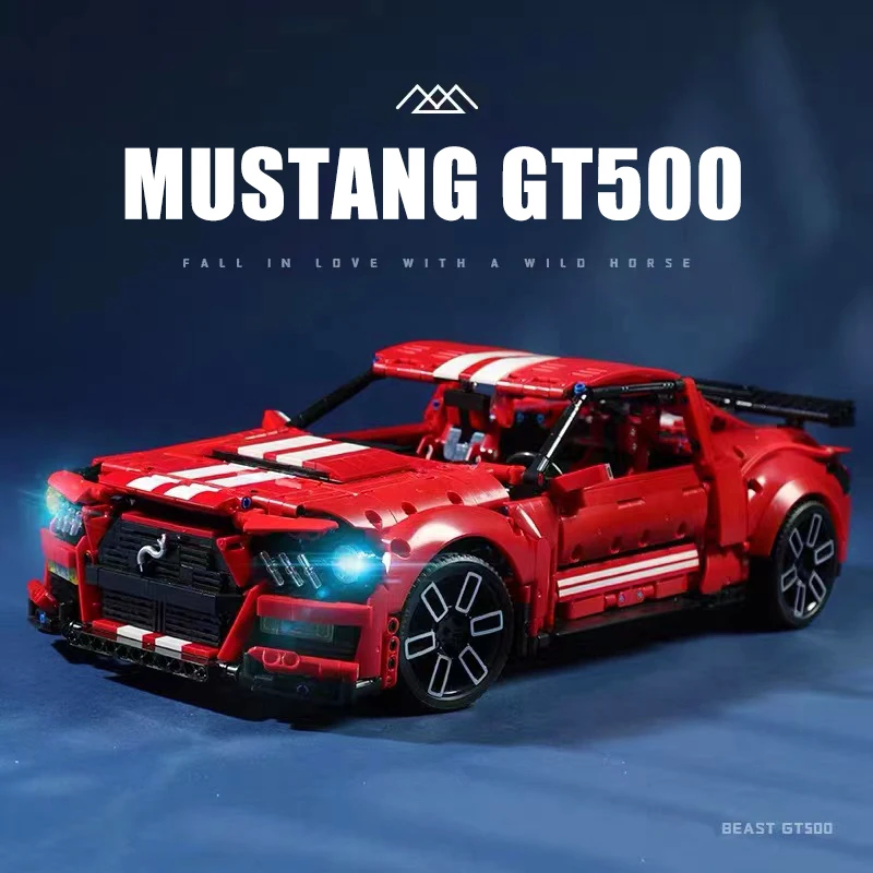 

1:10 технический городской автомобиль Mustang GT500, модель спортивной машины, строительный блок, супергоночный автомобиль, кирпичи, игрушки для де...