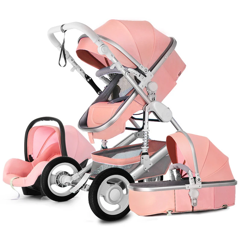 Luxury Baby Stroller and Car Seat High Landscape Baby Stroller 3 in 1 Travel Pram Trolley Baby Carriage Stroller for Newborn