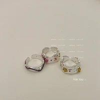 retro niche drop glaze inlaid diamond flower enamel ring female opening adjustable french vintage ring for women