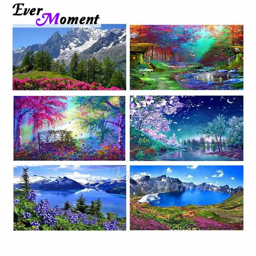 

Ever Moment Diamond Painting River Mountain Landscape Resin Full Square Embroidery Mosaic Drill Handmade Decoration S2F2543