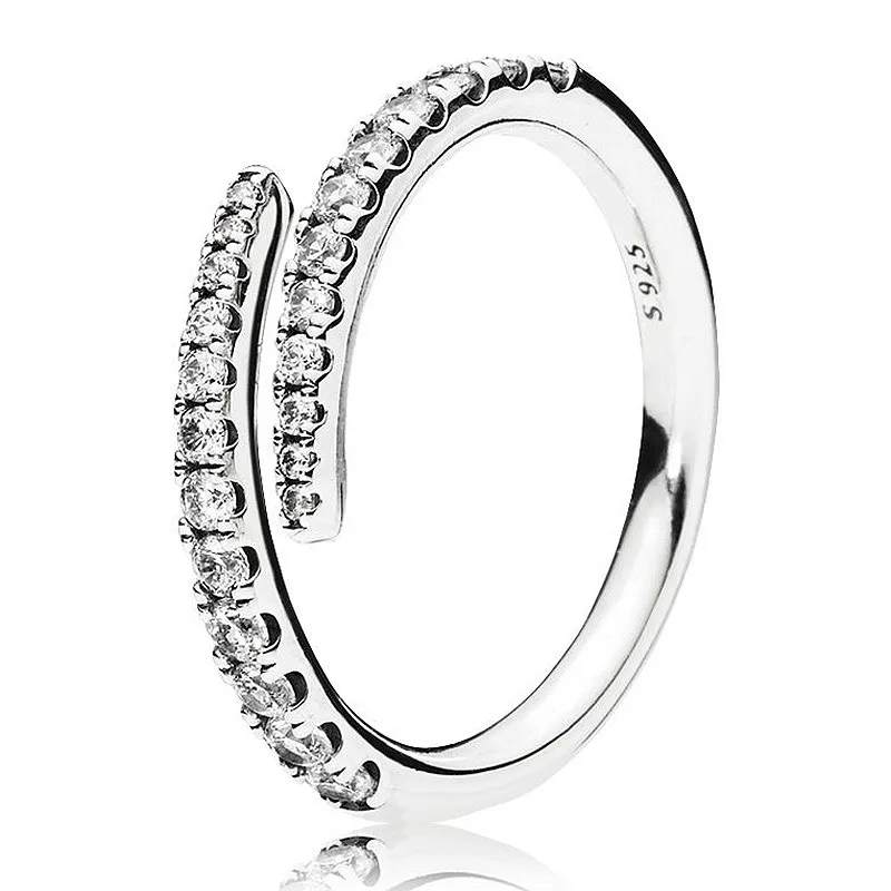 

Authentic 925 Sterling Silver Sparkling Shooting Open With Crystal Ring For Women Wedding Party Europe Fashion Jewelry