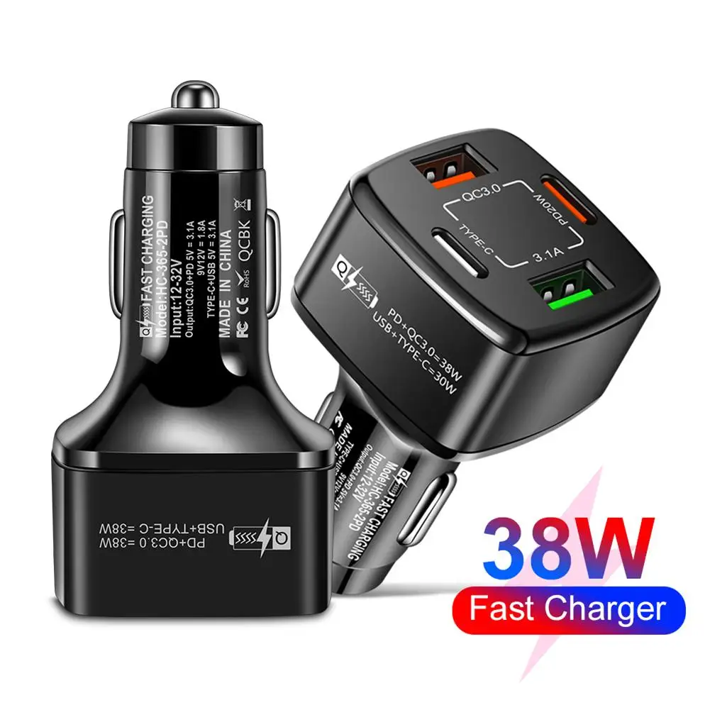 

4-in-1 Usb Charger 38w Pd Qc3.0 3.1a 2usb Type-c Fast Charging Dock Multifunctional Dual Line Car Charger Adapter