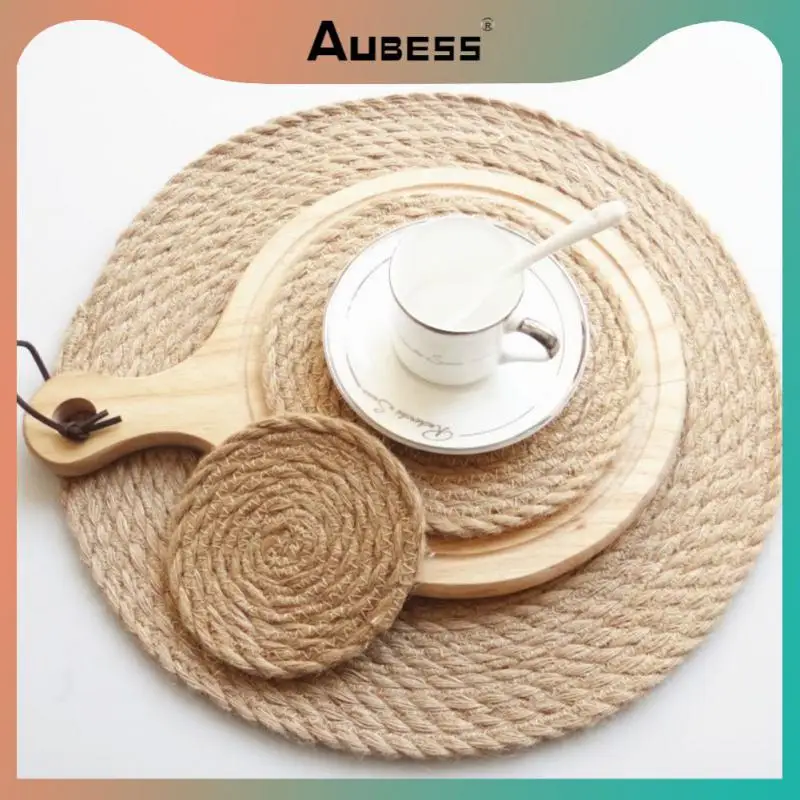 

Natural Table Mat Handmade Water Hyacinth Woven Placemat Round Braided Mat Heat Resistant Hot Insulation Anti-Skidding Pad