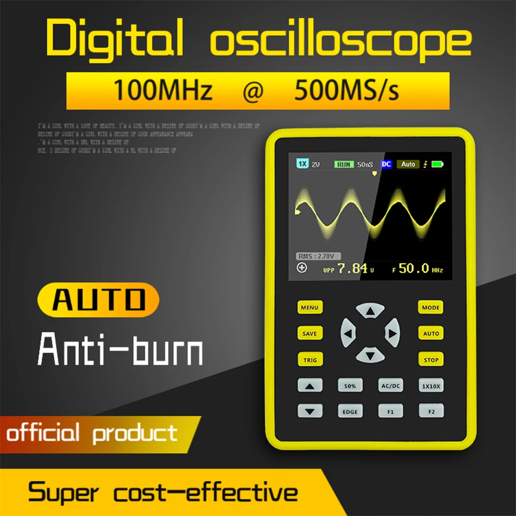

2 4 Inch Digital Display Oscilloscope 500Msa s Sampling Rate 100Mhz Professional Signal Generator Measuring Instrument