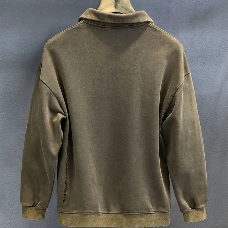 Супертекстурированный сверхпрочный потертый ретро свитер-поло с воротником