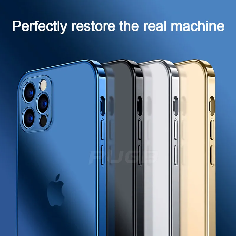 Luxury Plating Frame Transparent Matte Case for iPhone 14 Plus 13 11 12 Pro Max XR X XS 8 SE 2020 Soft Silicone Shockproof Cover