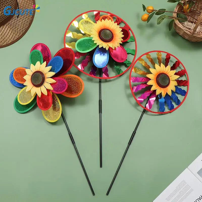 

Double Layer Sequin Sunflower Windmill Wind Spinner Colorful Pinwheel Home Garden Yard Decoration Kids Baby Outdoor Toys Gifts