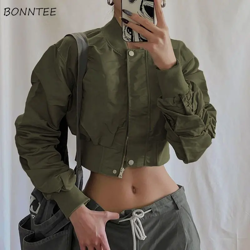 

Куртка женская укороченная в американском стиле, дизайнерская шикарная винтажная уличная одежда бойфренда со складками, универсальная, на ...