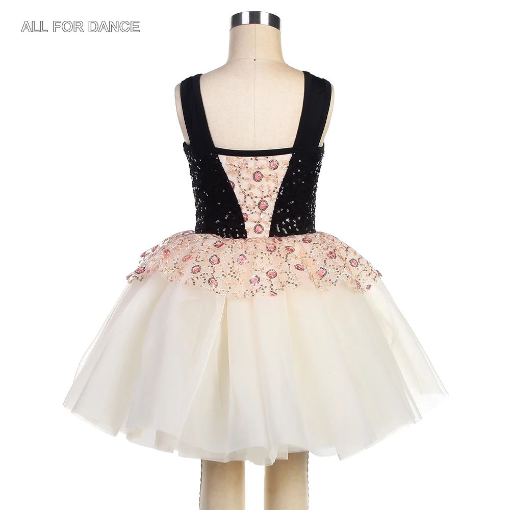 23001 Черный топ с пайетками лиф и пышная юбка-пачка для девочек танцевальная