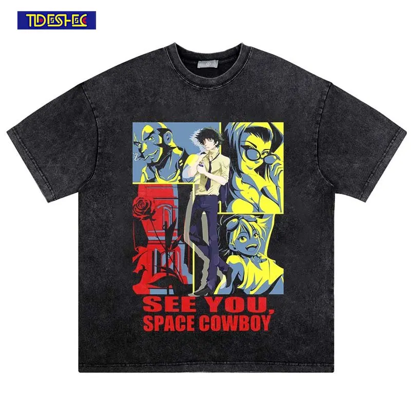 

Hip Hop Streetwear T-shirt Harajuku Cowboy Bebop T Shirts Men Anime Clothes Oversized Summer Tops Graphic Print Washed Tee Shirt
