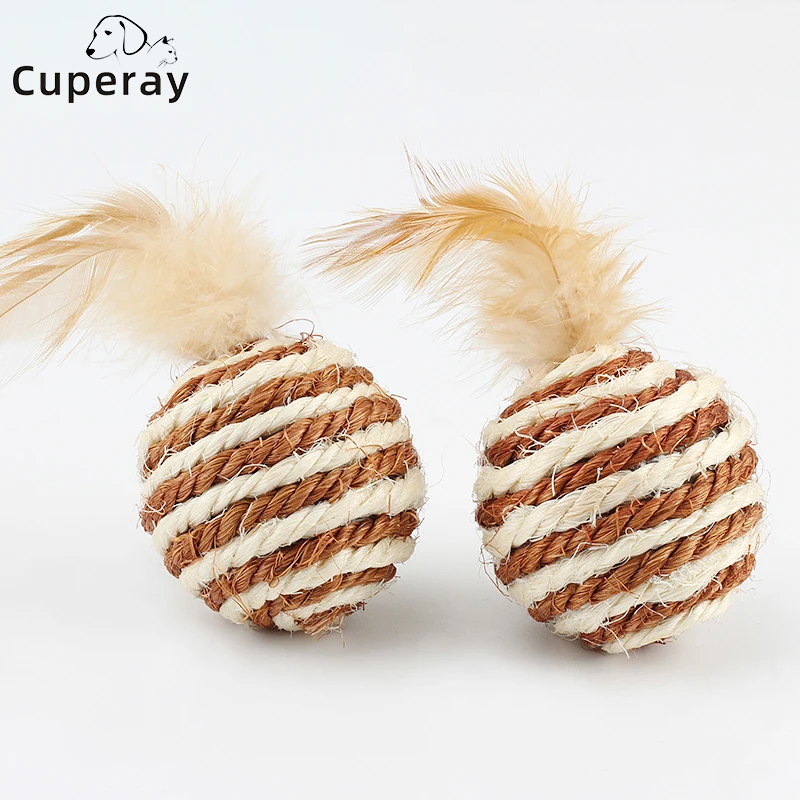 

Pet Cat Toy Cat Sisal Ball with Feather Hemp Rope Ball Scratching and Biting Interesting Interactive Feather Teasing Cat for Cat