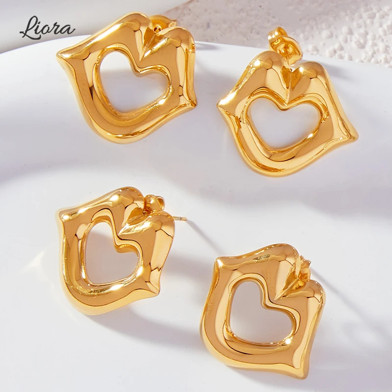 Серьги-гвоздики Liora из нержавеющей стали с сердечками для женщин эффектные