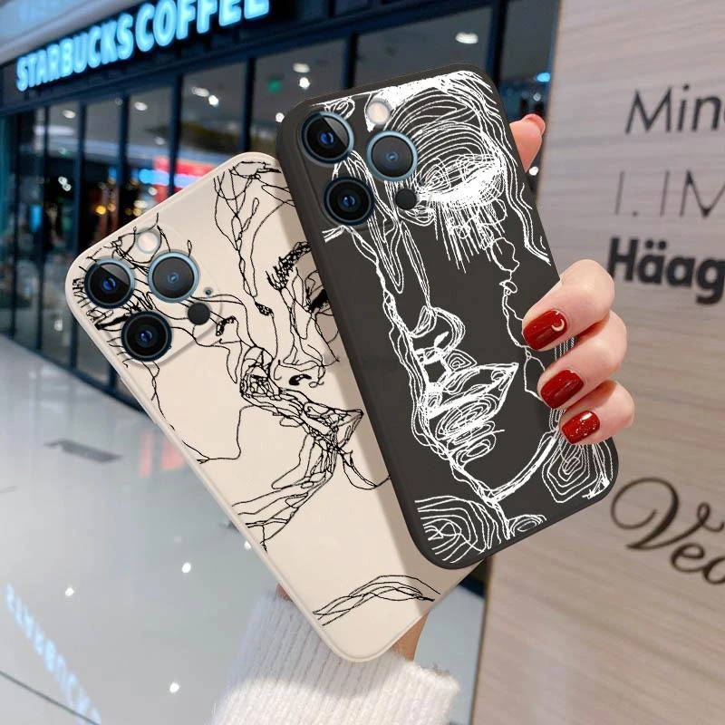 

Abstract Line Art Flower Girl Phone Case for IPhone 11 Pro Max 12 13 Mini X XS Max XR 7 8 Plus SE2020 Full Lens Protection Cover