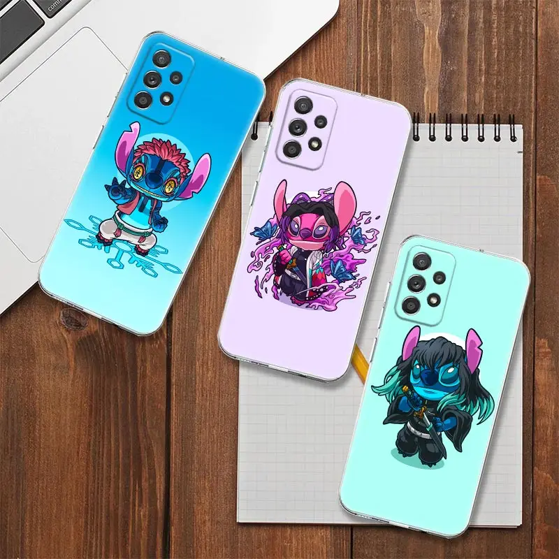

L-Lilo-Stitch And Demon Slayer Anime Cosplay Clear Case For Samsung Galaxy A53 Case A52 A23 A13 A12 A32 A33 A73 Soft Phone Cover