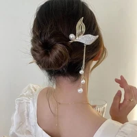 2022 new chinese beauty fishtail tassel hairpin womens retro fashion pearl rhinestone hairpin antique jewelry hair accessories