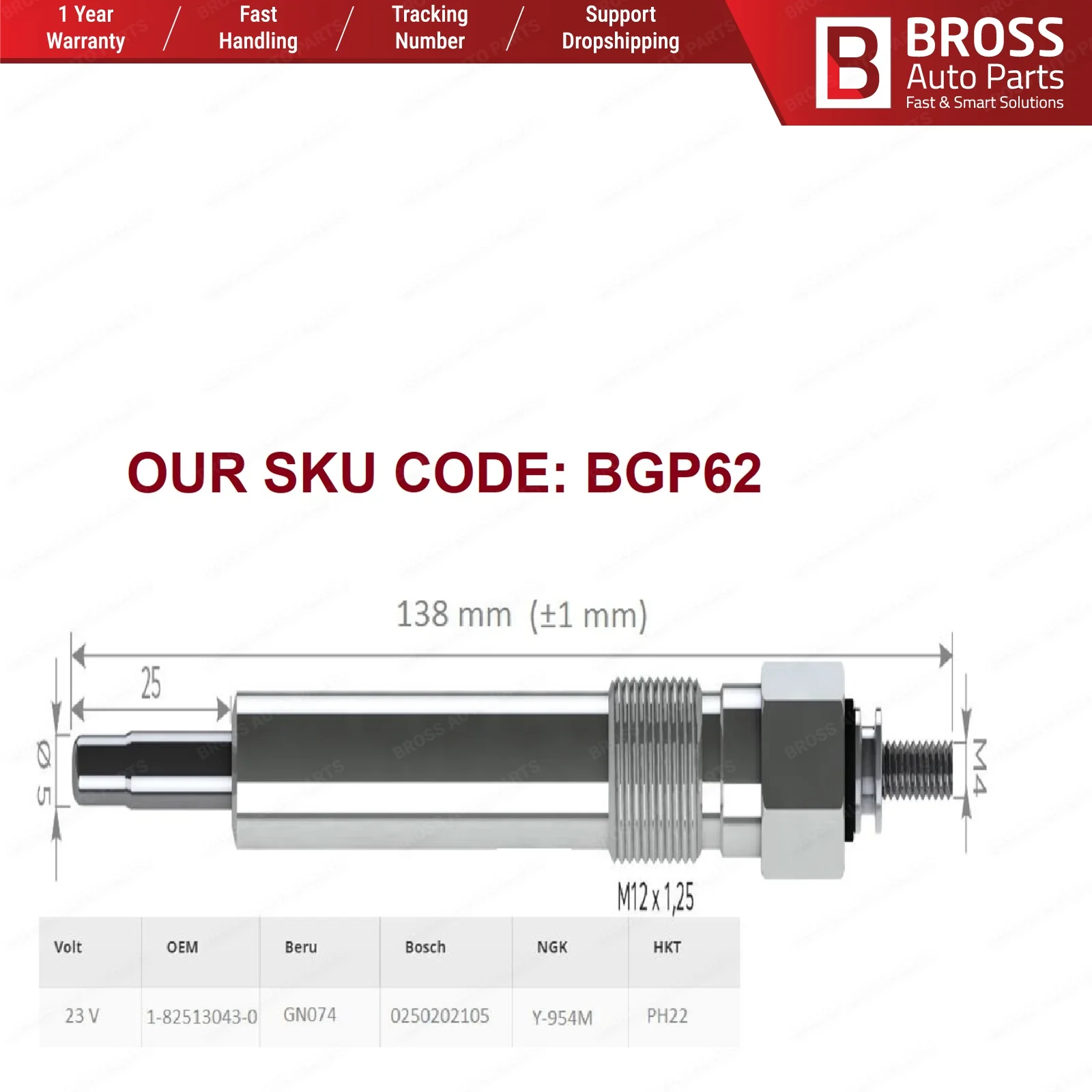 Bross автозапчасти BGP62 1 шт. нагреватель свечение вилки GJ12IS 100800037 для Isuzu 4 3 D быстрая