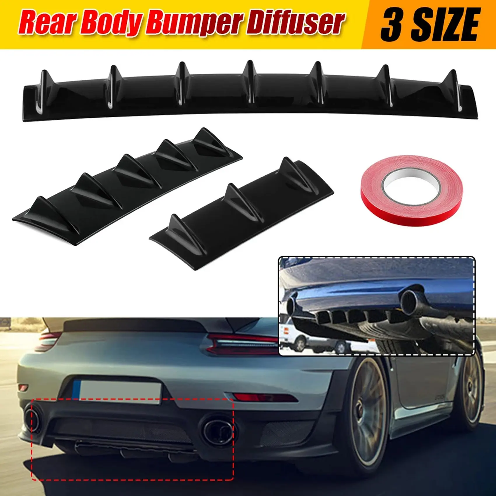 Универсальный Автомобильный задний сплиттер диффузор в виде акулы 3 плавника