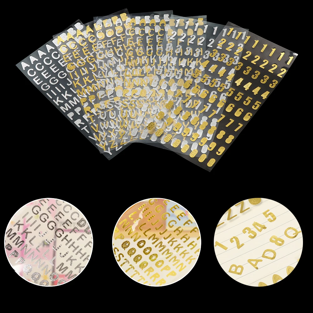 

DIY Number Sticker Album Hand Book Diary Decor Bronzing Pattern Twinkle Sticker Digital Letter Sticker for Children Gift Gold