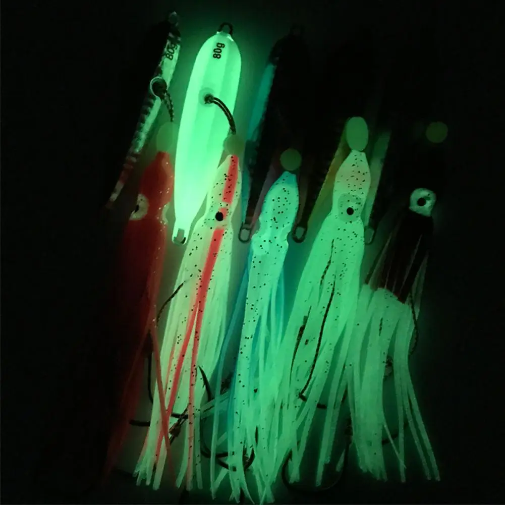 

1pc 40g-200g Luminous Fishing Lures Anti-bite Octopus Skirt Metal Fishing Jigs With Corrosion-resistant Hooks