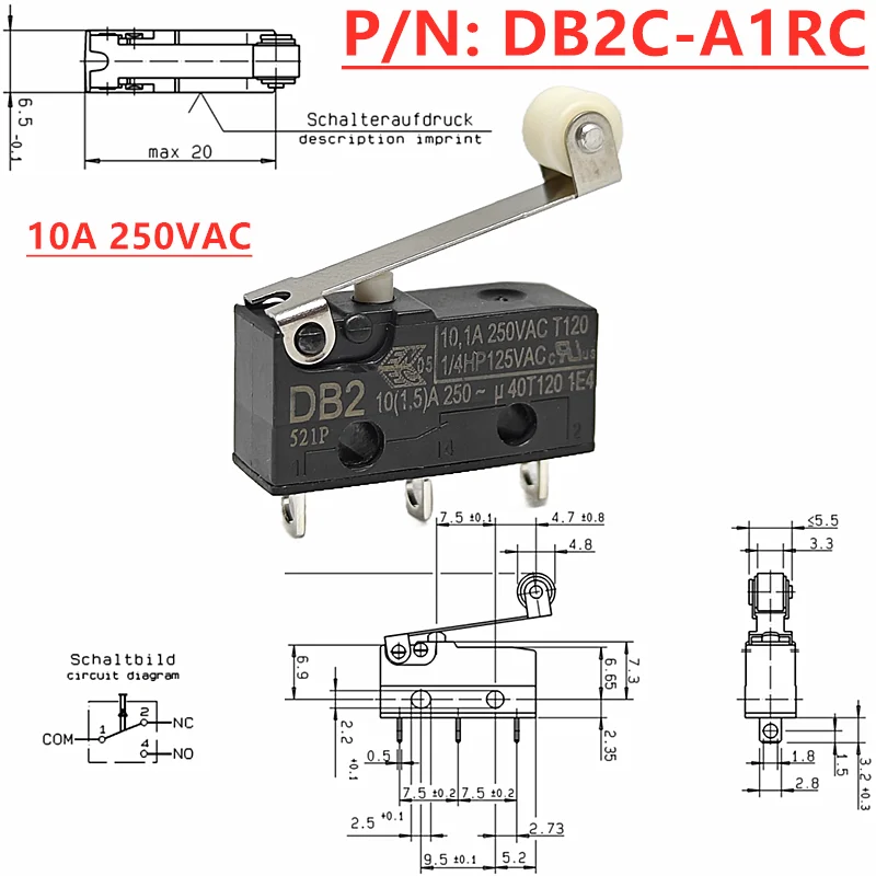 

Микропереключатель ZF CHERRY DB2 3PIN 10A250VAC