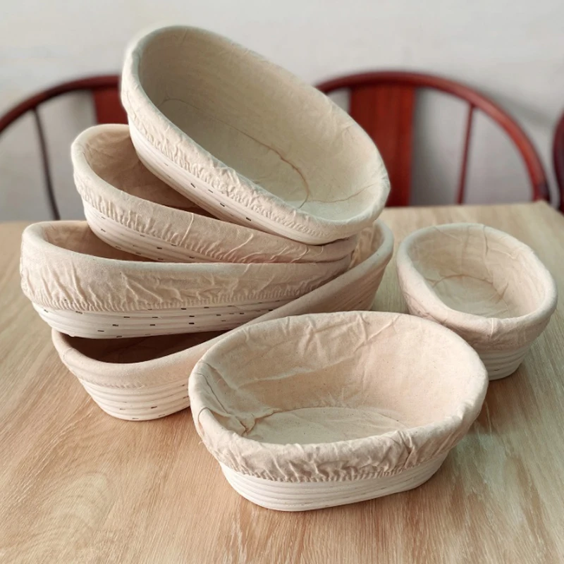 

Round Bread Fermentation Rattan Basket Indonesian Baking Tool Kitchen Mold with Cloth Cover Country French Handmade Natural
