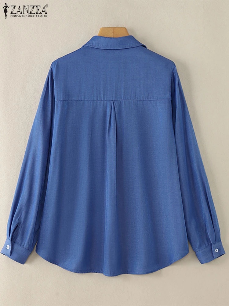 ZANZEA осенняя модная женская повседневная блузка элегантная длинная рубашка с